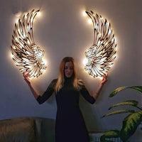 Carved Metal Wall Decor Art With Light Angel Wings