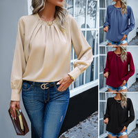 Elegant Lace Collar Long Sleeve Solid Color Top