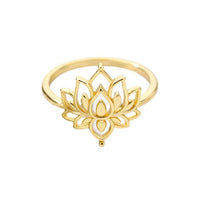 Stainless Steel Vintage Golden Lotus Moon Sun Opal Ring