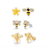 3 Styles Korean Inlaid Crystal Rhinestone Bee Earrings