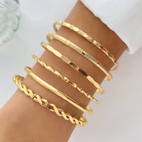 Bohemian Metal Geometric Gold Color Thick Link Chain Open Bangle Bracelet Set