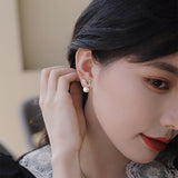 Sterling Silver Needle Korean Swan Zircon Pearl Stud Earrings
