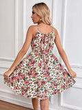 Floral Print Suspender Dress With Elastic Waist