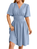 V-Neck Short-Sleeved Bell-Sleeved Dress