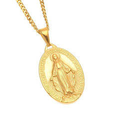 Stainless Steel Virgin Mary Punk Pendant Necklace