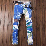 Men's Color Printing Design Jeans Pants