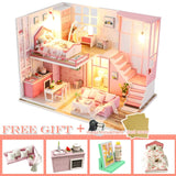Wooden Miniature Doll House Furniture Kit Casa Led Toys