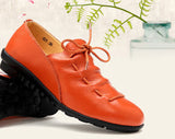 Spring Lace-up Pleated Genuine Leather Flats Shoes
