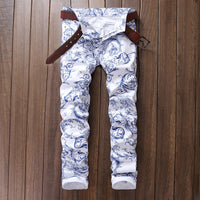 Men's Porcelain Print Slim Jeans Pants
