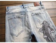 Men's Vintage Carp Embroidery Jeans Pants