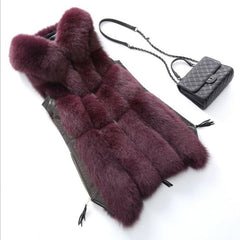 Women Fox Fur Zipper Stitch Hooded Coat