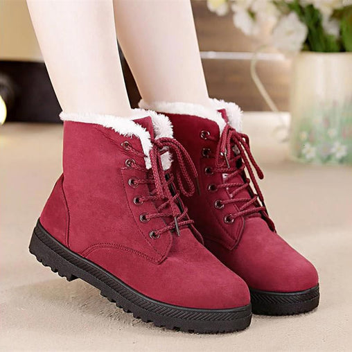Square Heels Flock Ankle Winter Boots