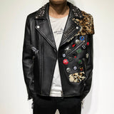 Men's Leopard Long Sleeve Leather Jacket