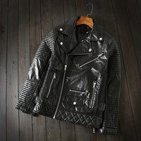 Men Pu Leather Zipper Military Biker Jacket