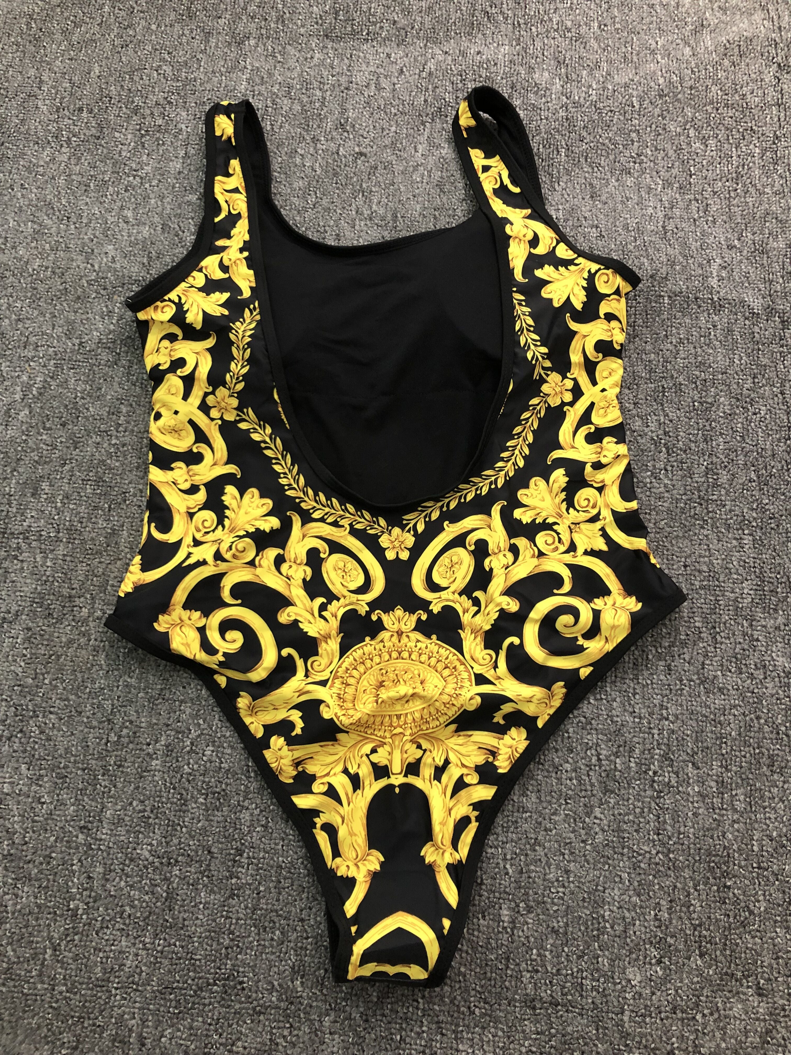 Gold Print floral Women Classic Swimming set