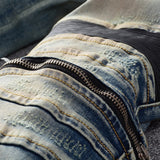 Men's Pu Leather Patchwork Stretch Denim Pants