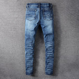 Men's Ripped Jeans Patch Stretch Denim Pants