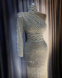 Luxury One Shoulder Rhinestones Prom Dresses
