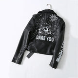 Gothic Printed Pu Leather Biker Jacket