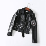 Gothic Printed Pu Leather Biker Jacket