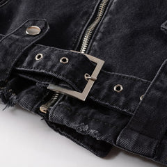 Men's Zippers Belt Jeans Denim Jacket