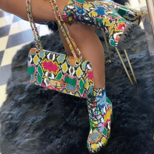 Women Colorful Snake Veins Ankle Boots