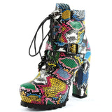 Women Colorful Snake Veins Ankle Boots