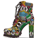 Women Colorful Snake Veins Ankle Boots
