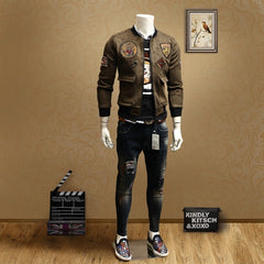 Men Army Green Military Motorcycle Jacket