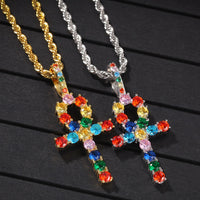 Rainbow Mix-colored Ankh Cross Charm Necklace