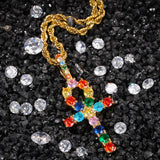 Rainbow Mix-colored Ankh Cross Charm Necklace