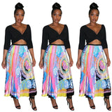 Women African Print Elastic Baggy Skirts