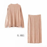 2 Pieces Set Women Knitted Skirts Tops