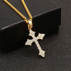 Full Iced Cross CZ Pendant Necklace