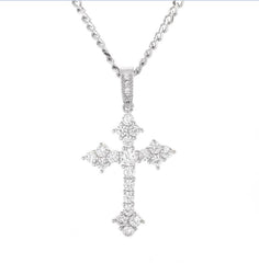 Full Iced Cross CZ Pendant Necklace