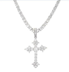 Full Iced Cross CZ Pendant Necklace