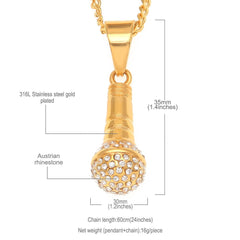 Hip Hop Microphone Rhinestone Pendant Necklace
