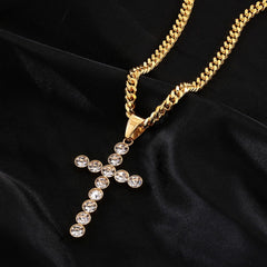 Twelve Rhinestones Cross Pendant Necklace