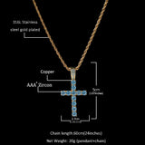 Blue CZ Cross Hip Hop Pendant Necklace