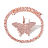 Hip Hop Pink Butterfly Pendant Necklaces