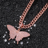 Hip Hop Pink Butterfly Pendant Necklaces
