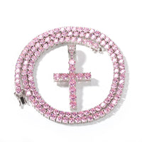 4mm Pink CZ Cross Pendant Necklace