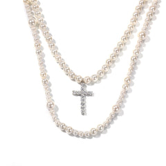 2 Layers Beads White Pearl Hip Hop Necklaces