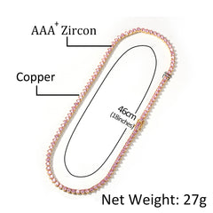 4mm Pink CZ Chain Hip Hop Women Necklaces