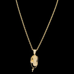Pray Hands With Rosary Cross Pendant Necklace