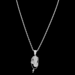 Pray Hands With Rosary Cross Pendant Necklace