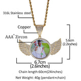Wing Round Tag Hip Hop Photo Pendant Necklace