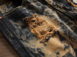 Men Yellow Tiger Embroidery Hip Hop Jeans Pants