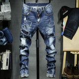 Men Stretch Skinny Patchwork Jeans Pant