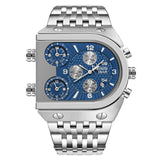 3 Time Zone Date Stainless Steel Men's Watches